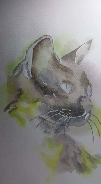 Painting titled "Chat stylisé" by Anny Burtscher-Beaudoin, Original Artwork, Watercolor