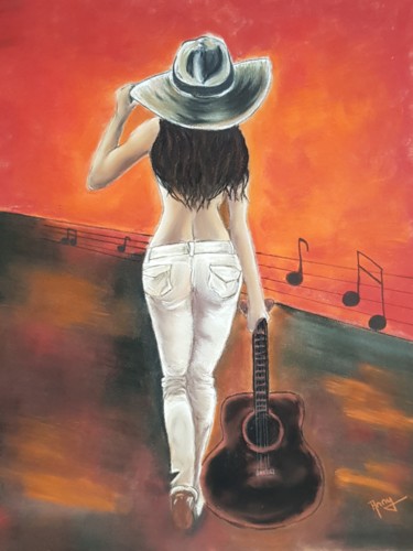 Schilderij getiteld "La Texane à la guit…" door Anny Burtscher-Beaudoin, Origineel Kunstwerk, Pastel