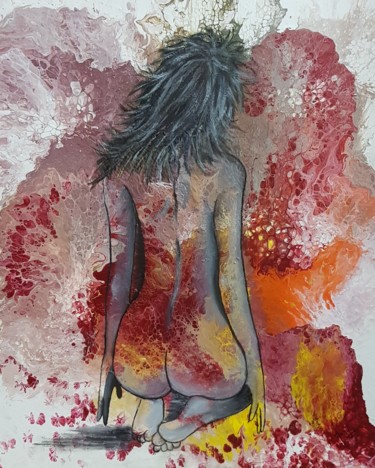 Painting titled "Pose de femme" by Anny Burtscher-Beaudoin, Original Artwork, Acrylic