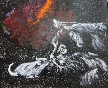 Pittura intitolato "Le chat et la souris" da Anny Burtscher-Beaudoin, Opera d'arte originale, Acrilico