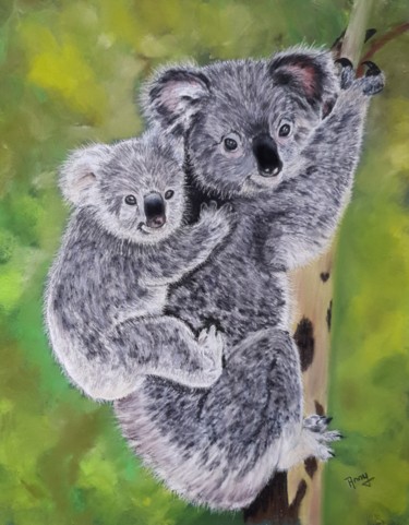 Pittura intitolato "Maman koala et son…" da Anny Burtscher-Beaudoin, Opera d'arte originale, Pastello
