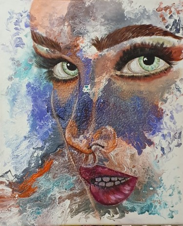 Pintura intitulada "La fille aux yeux c…" por Anny Burtscher-Beaudoin, Obras de arte originais, Acrílico