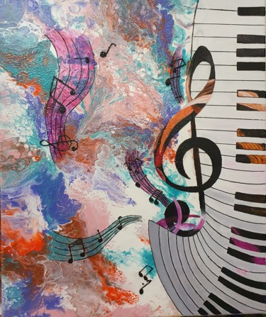 Pintura titulada "Toute la musique !" por Anny Burtscher-Beaudoin, Obra de arte original, Acrílico