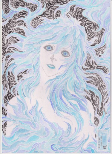 Dessin intitulée "BLUE" par Anolac Voravong, Œuvre d'art originale, Aquarelle