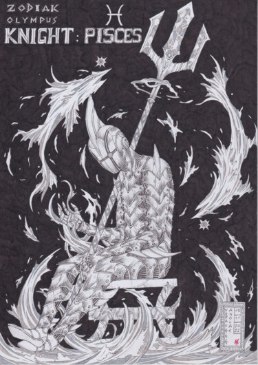 Dessin intitulée "ZODIAK OLYMPUS KNIG…" par Anolac Voravong, Œuvre d'art originale, Crayon