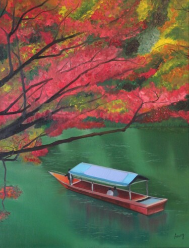 Pintura intitulada "Promenade en barque" por Anong Lopes, Obras de arte originais, Óleo Montado em Armação em madeira