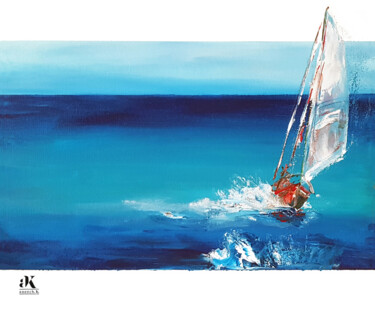 Painting titled "AIR MARIN" by Anouchk, Original Artwork, Acrylic Mounted on Wood Stretcher frame