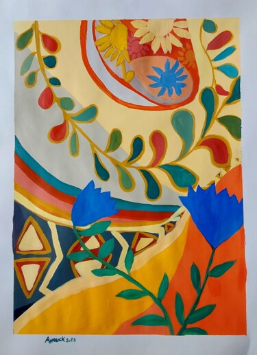 Peinture intitulée "Fleurs bleues" par Anouck Chevallier, Œuvre d'art originale, Acrylique