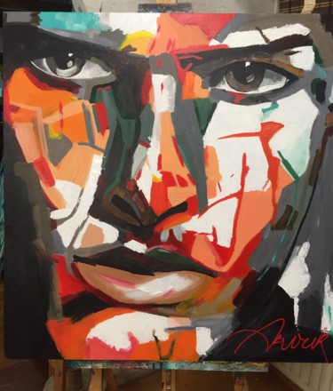 Schilderij getiteld "Abstract gezicht" door Anouk Van Den Heuvel, Origineel Kunstwerk, Acryl