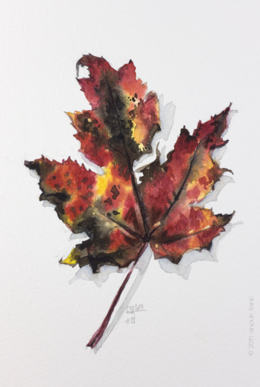 Peinture intitulée "feuille d'automne #…" par Anouk Tank, Œuvre d'art originale, Aquarelle