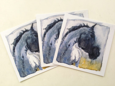 Peinture intitulée "chevaux cartes de v…" par Anouk Tank, Œuvre d'art originale, Aquarelle