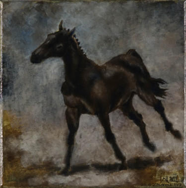 Peinture intitulée "double-poney #8257" par Anouk Tank, Œuvre d'art originale, Huile