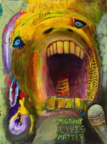 Schilderij getiteld "Migrant Lives Matter" door Anova, Origineel Kunstwerk, Acryl Gemonteerd op Houten paneel