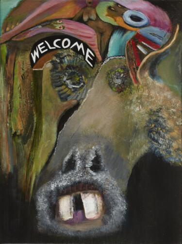 Schilderij getiteld "Welcome" door Anova, Origineel Kunstwerk, Acryl Gemonteerd op Frame voor houten brancard