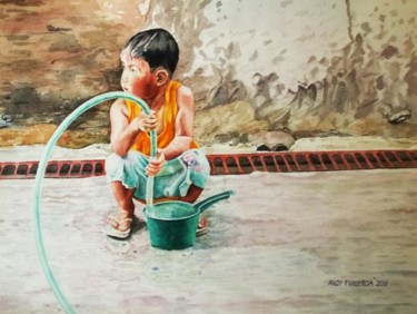 Painting titled "Child with the hose…" by Anoy, Original Artwork