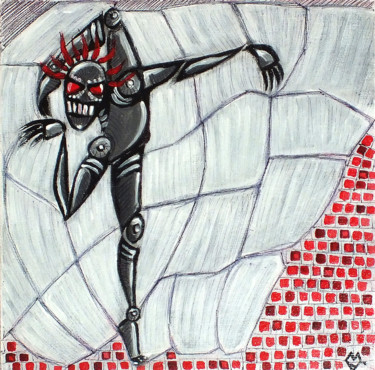 Peinture intitulée "Dancing Robot 5" par Anra, Œuvre d'art originale, Acrylique Monté sur Carton