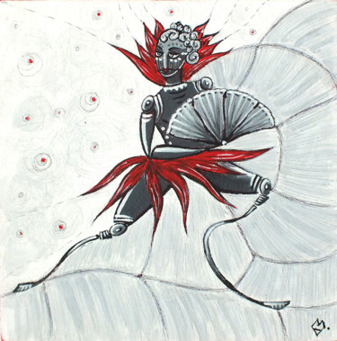 Painting titled "Dancing Robot" by Anra, Original Artwork, Acrylic Mounted on Cardboard