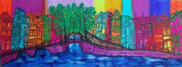 Painting titled "Amsterdam in colours" by Ans Duin, Original Artwork, Acrylic Mounted on Wood Panel