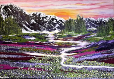 Painting titled "Spring in the mount…" by Ans Duin, Original Artwork, Acrylic Mounted on Wood Panel