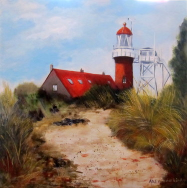 Painting titled "lighthouse Vlieland" by Ans Van Der Linden, Original Artwork, Acrylic