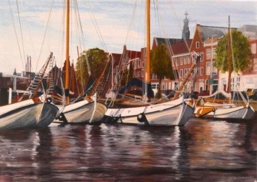 Painting titled "boating days" by Ans Van Der Linden, Original Artwork, Acrylic