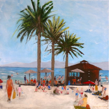 Painting titled "August on the beach" by Ans Van Der Linden, Original Artwork, Acrylic