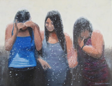 Peinture intitulée "a shower" par Ans Van Der Linden, Œuvre d'art originale, Acrylique