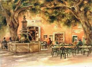 Painting titled "Café de Villedieu" by Ansatu Schlumberger, Original Artwork