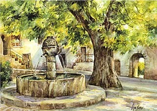 Peinture intitulée "Fontaine de Vaison…" par Ansatu Schlumberger, Œuvre d'art originale