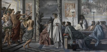 Schilderij getiteld "Plato´s Symposium" door Anselm Feuerbach, Origineel Kunstwerk, Olie