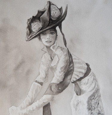 Pintura titulada "La dame au chapeau.…" por Philippe Anselme, Obra de arte original, Tinta Montado en Cartulina
