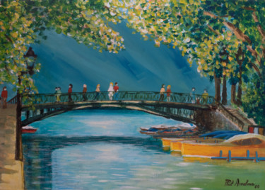 绘画 标题为“Le pont des amoureu…” 由Philippe Anselme, 原创艺术品, 丙烯 安装在木质担架架上