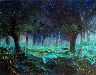 Painting titled "Fireflies in Forest" by Anshu Prithvi Kumar (Anshu), Original Artwork, Acrylic