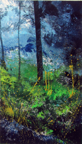 Painting titled "Fireflies in Forest…" by Anshu Prithvi Kumar (Anshu), Original Artwork, Acrylic