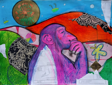 The self-conscious chimpanzee Collages titled "The self-conscious…" by Anshu Prithvi Kumar (Anshu), Original Art, Acrylic