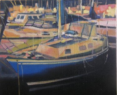 Peinture intitulée "port vendres 1" par Anska, Œuvre d'art originale, Huile