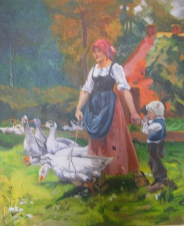 Peinture intitulée "dans la prairie" par Anska, Œuvre d'art originale, Autre