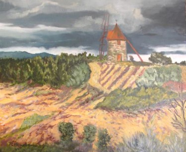 Peinture intitulée "le moulin de felines" par Anska, Œuvre d'art originale, Huile