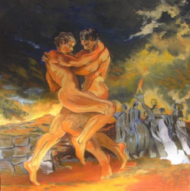 Peinture intitulée "lutte greco romaine" par Anska, Œuvre d'art originale, Huile