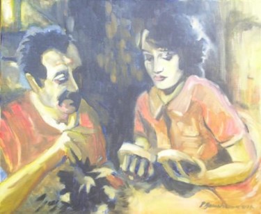 Peinture intitulée "la femme et le boul…" par Anska, Œuvre d'art originale, Huile