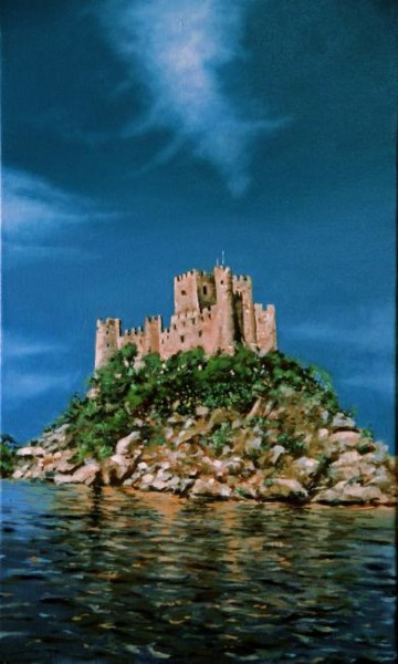 Painting titled "Castle Almourol" by Antero Guerra, Original Artwork, Oil