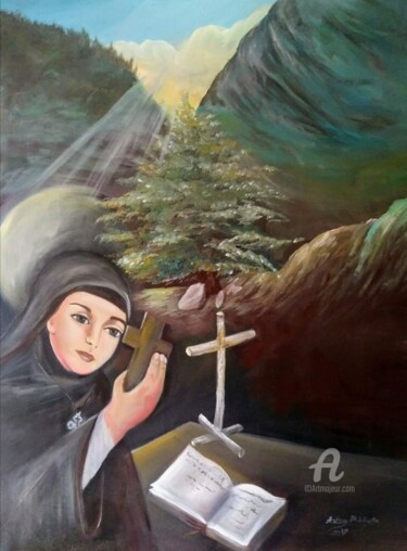 Картина под названием "Sainte Rafqa" - Anthony Abdel Karim, Подлинное произведение искусства, Акрил