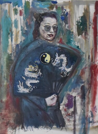 Painting titled "Gothic Asiatic" by Anthony Barlouis, Original Artwork, Oil Mounted on Wood Stretcher frame