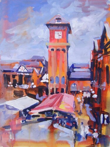 Painting titled "Market Day,Wigan" by Anthony Barrow, Original Artwork, Acrylic