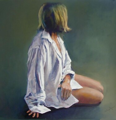 Painting titled "Girl in a White Shi…" by Anthony Barrow, Original Artwork, Oil