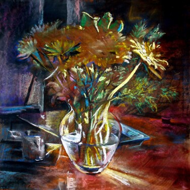 Painting titled "Flowers in a Glass…" by Anthony Barrow, Original Artwork, Pastel