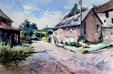 Painting titled "Country Farm" by Anthony Barrow, Original Artwork, Watercolor