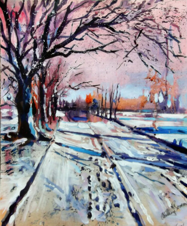 Картина под названием "Snowy Lane." - Anthony Barrow, Подлинное произведение искусства, Акрил