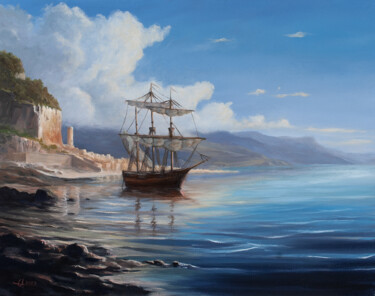 Painting titled "Calme avant la temp…" by Anthony Colange, Original Artwork, Oil Mounted on Wood Stretcher frame