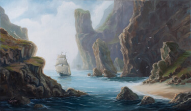Картина под названием "La Baie" - Anthony Colange, Подлинное произведение искусства, Масло Установлен на Деревянная рама для…